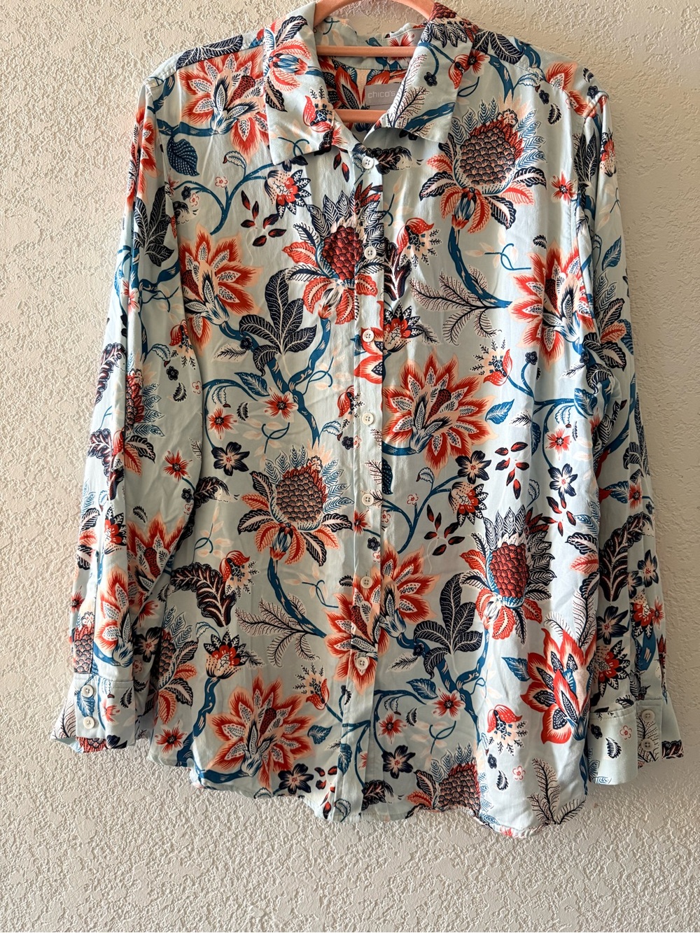 CHICO'S Women's Paisley Botanical Button Up Long Sleeve Casual Blouse Sz 4